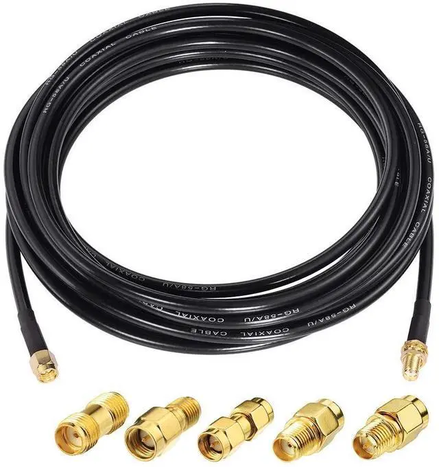 Main image of SMA Male to SMA Female RG58 Coaxial Cable 25ft + 5pcs Adapter KIT | 50 Ohm Coax for Router Antenna ignal Enhancer Wireless Adapter etc