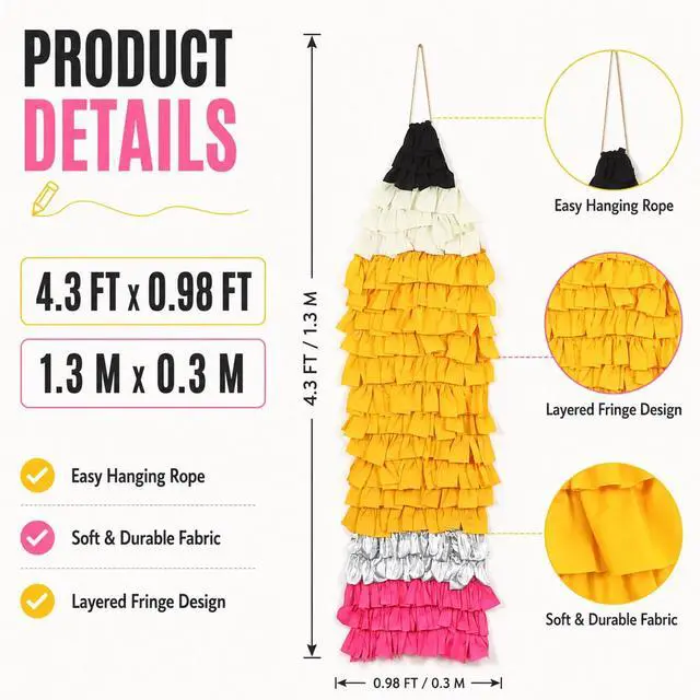 Alt view image 2 of 7 - 4.3ft Classroom Pencil Wall Hanging Fringe Back to School Decoration Reusable Giant Pencil Hanging Streamer Backdrop Photo Prop Decor for Preschool Kindergarten Birthday Party Decorations Supplies