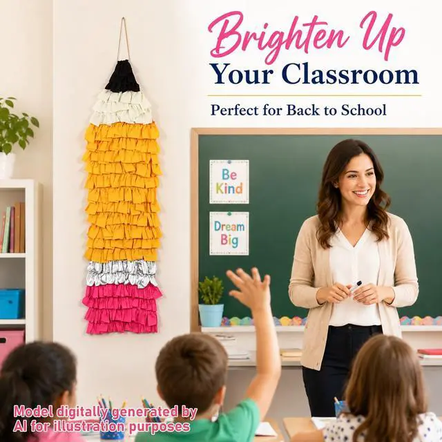 Alt view image 4 of 7 - 4.3ft Classroom Pencil Wall Hanging Fringe Back to School Decoration Reusable Giant Pencil Hanging Streamer Backdrop Photo Prop Decor for Preschool Kindergarten Birthday Party Decorations Supplies