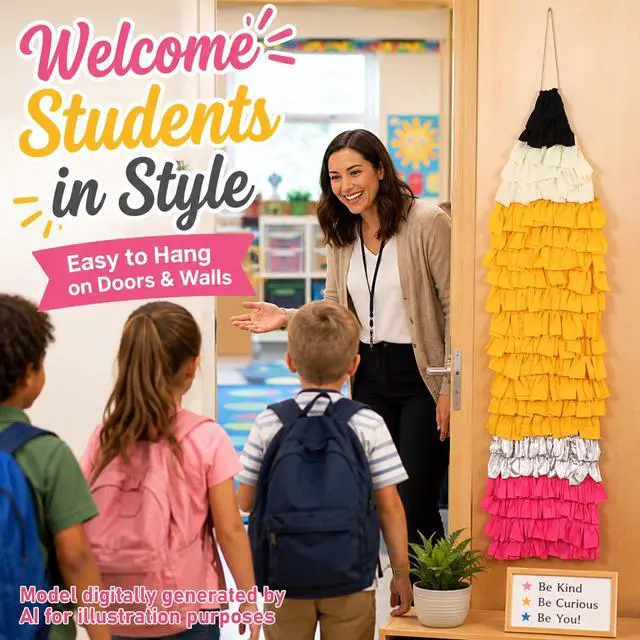 Alt view image 5 of 7 - 4.3ft Classroom Pencil Wall Hanging Fringe Back to School Decoration Reusable Giant Pencil Hanging Streamer Backdrop Photo Prop Decor for Preschool Kindergarten Birthday Party Decorations Supplies