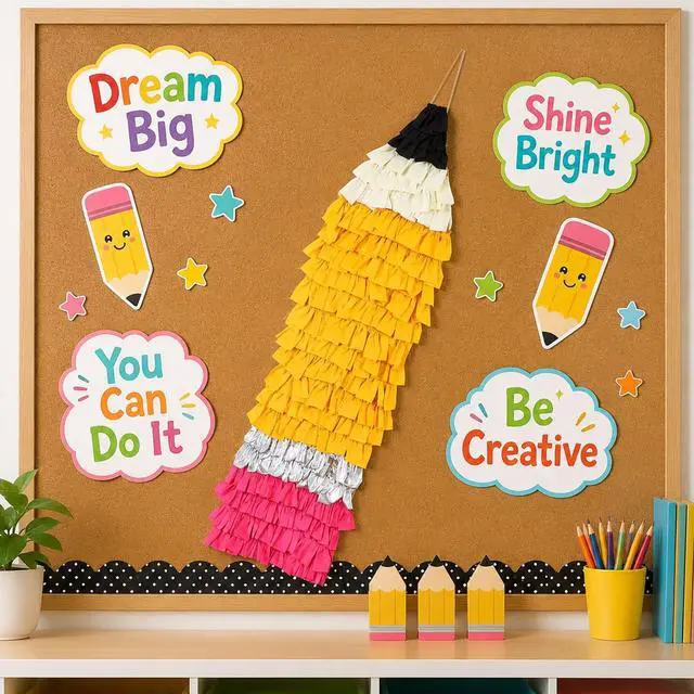 Alt view image 6 of 7 - 4.3ft Classroom Pencil Wall Hanging Fringe Back to School Decoration Reusable Giant Pencil Hanging Streamer Backdrop Photo Prop Decor for Preschool Kindergarten Birthday Party Decorations Supplies
