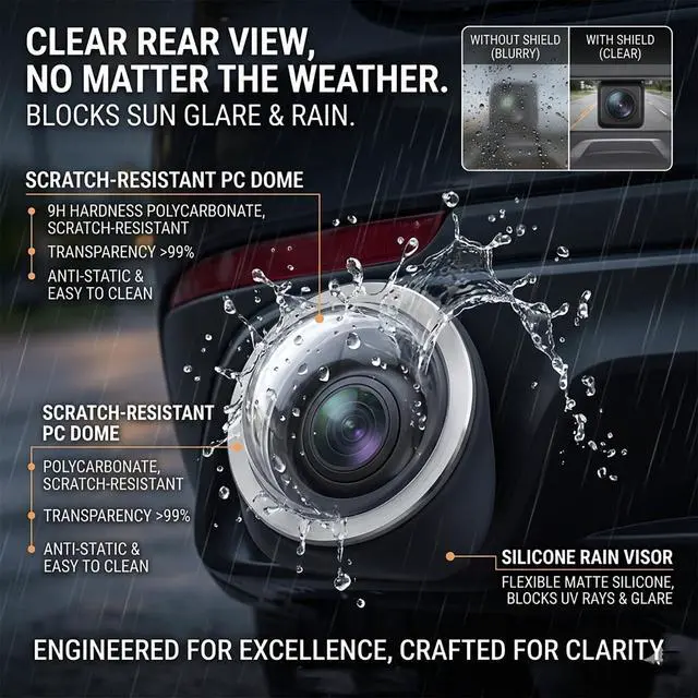 Alt view image 5 of 6 - Universal Backup Camera Rain Cover and Sun Visor, Flexible Silicone Rear View Lens Protector Shield for Cars, Trucks & SUVs, Reduces Sun Glare & Water Drops (White)
