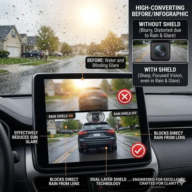 Alt view image 6 of 6 - Universal Backup Camera Rain Cover and Sun Visor, Flexible Silicone Rear View Lens Protector Shield for Cars, Trucks & SUVs, Reduces Sun Glare & Water Drops (White)