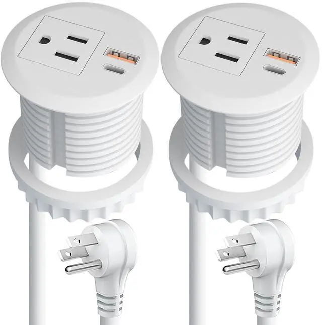 Main image of 2-inch Desktop Power Grommet,2-Pack,PD20W USB-C,6.4ft Cord,White | Fast Charging,Easy Install,Fits 2-2.4-in Hole,Flush Mount Desk Outlet,Desk Organizer,Home Office Essentials,ETL Listed