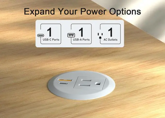 Alt view image 3 of 5 - 2-inch Desktop Power Grommet,2-Pack,PD20W USB-C,6.4ft Cord,White | Fast Charging,Easy Install,Fits 2-2.4-in Hole,Flush Mount Desk Outlet,Desk Organizer,Home Office Essentials,ETL Listed