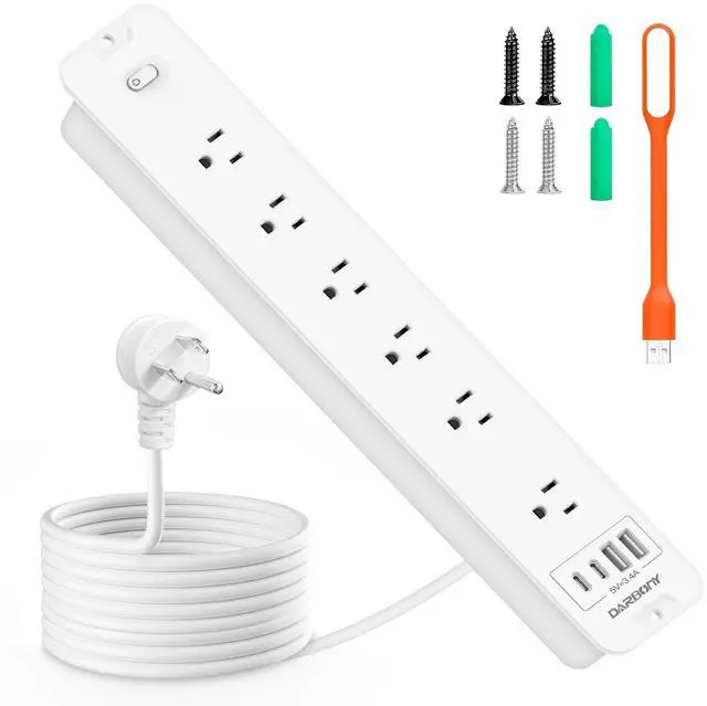 Main image of Recessed Power Strip 1800J Surge Protector USB C, 6 AC Outlets with 4 USB Flush Mount Outlet Extender Flat Multi Plug Desk Furniture Charging Station Splitter with Switch for Home Office,White