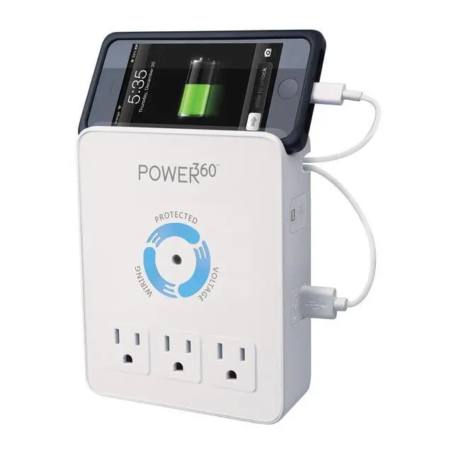 Alt view image 4 of 4 - P360 Dock 6-Outlet Wall Tap/Charging Station, White, 6.8" x 2.9" x 5"
