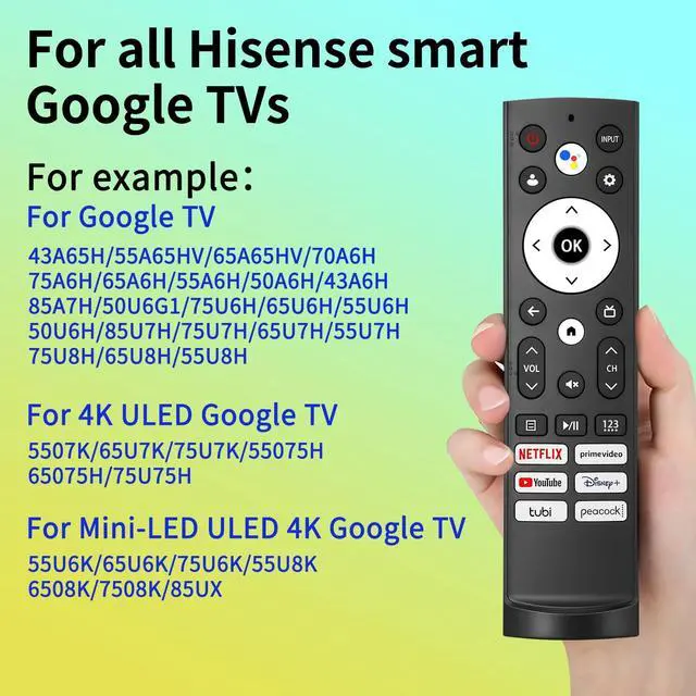 Alt view image 6 of 7 - 2PCS Replacement Remote Control for Hisense Smart Google TVfor Hisense Android/Google Smart TV Remote