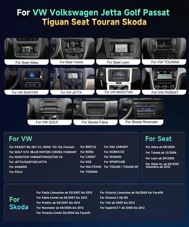 Alt view image 2 of 7 - 4G+64G Car Radio for Volkswagen VW Jetta Golf Passat Seat Skoda Stereo | Android 15 Wireless CarPlay/Android Auto 7 inch IPS Touchscreen Type-C Bluetooth GPS 5G WiFi DSP FM/RDS SWC AHD Backup Camera
