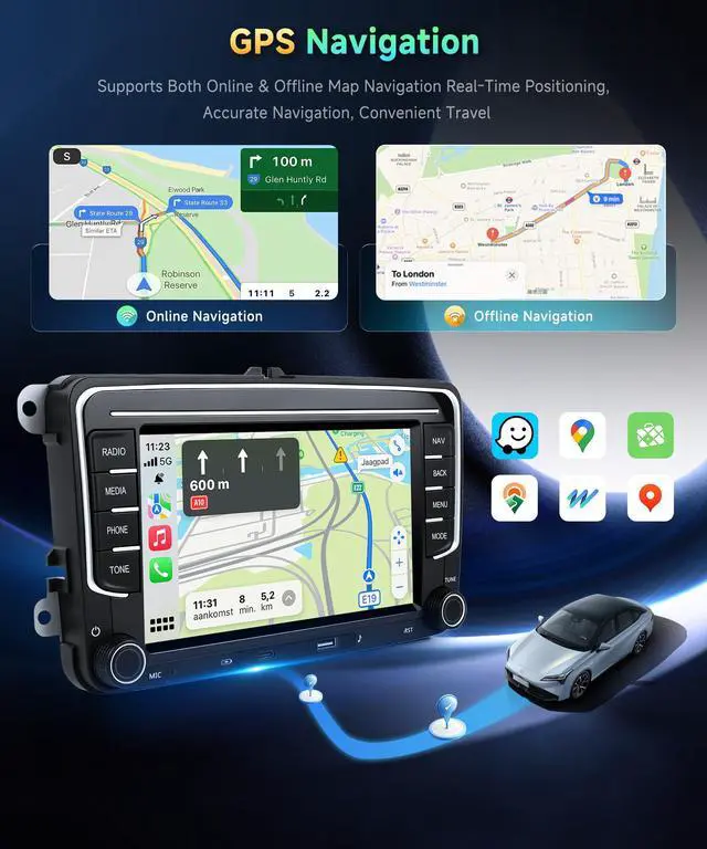 Alt view image 6 of 7 - 4G+64G Car Radio for Volkswagen VW Jetta Golf Passat Seat Skoda Stereo | Android 15 Wireless CarPlay/Android Auto 7 inch IPS Touchscreen Type-C Bluetooth GPS 5G WiFi DSP FM/RDS SWC AHD Backup Camera