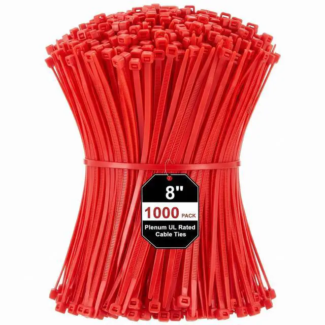 Main image of 1000 Pack 8" Red Plenum UL Rated Cable Ties Bulk Wire Zip Ties with 50 lb Tensile Strength for Premium for HVAC & Commercial Air-Handling Use Industry Aviation Data Center
