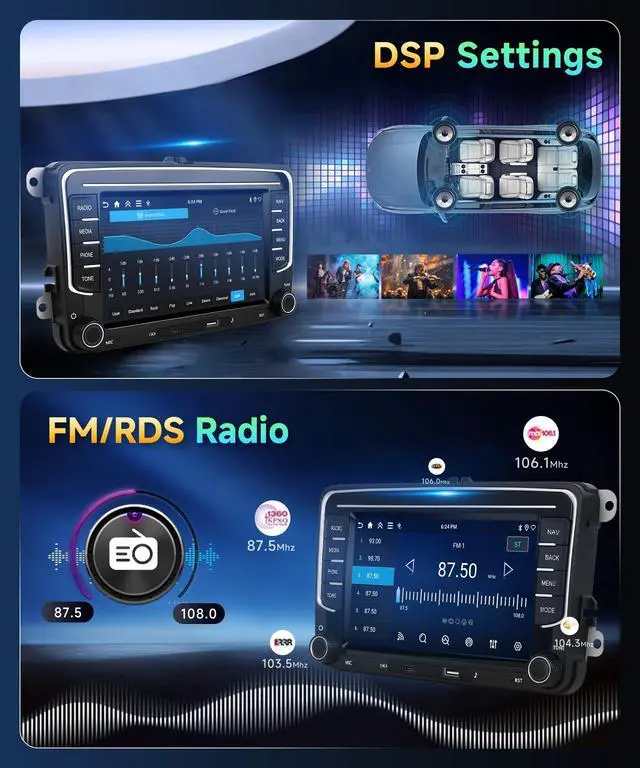 Alt view image 7 of 7 - 4G+64G Car Radio for Volkswagen VW Jetta Golf Passat Seat Skoda Stereo | Android 15 Wireless CarPlay/Android Auto 7 inch IPS Touchscreen Type-C Bluetooth GPS 5G WiFi DSP FM/RDS SWC AHD Backup Camera