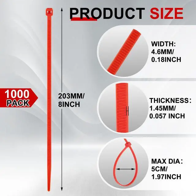 Alt view image 2 of 6 - 1000 Pack 8" Red Plenum UL Rated Cable Ties Bulk Wire Zip Ties with 50 lb Tensile Strength for Premium for HVAC & Commercial Air-Handling Use Industry Aviation Data Center
