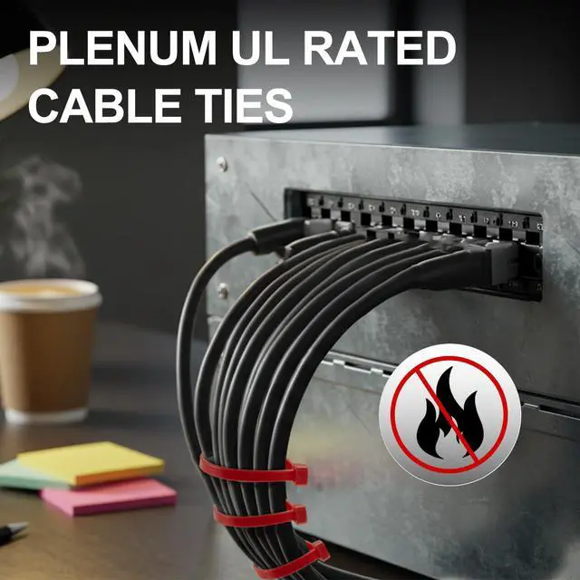 Alt view image 5 of 6 - 1000 Pack 8" Red Plenum UL Rated Cable Ties Bulk Wire Zip Ties with 50 lb Tensile Strength for Premium for HVAC & Commercial Air-Handling Use Industry Aviation Data Center
