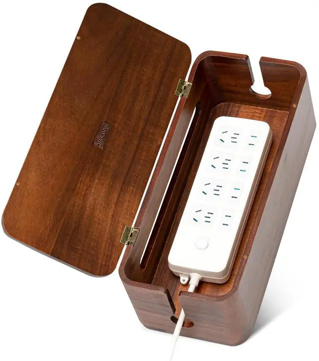 Main image of Large Acacia Wood Cable Management Box - Cord Hider&Organizer for TV Wires | Power Strip, Electrical Hiding, Desk & Floor Cables - Solution Wire Storage Solution for Office, Living Room, Bedroom