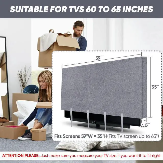 Alt view image 4 of 7 - TV Cover for Moving & Packing 60"-65" Felt Flat Screens TV Wrap Protector | Anti-Scratch TV Dust Cover for TV Packing Boxes Protection TV Moving Home Renovation Pet Scratch or Other Furniture, Straps