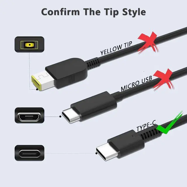 Alt view image 4 of 7 - 65W USB C Laptop Charger Replacement for Lenovo Yoga | Compatible with Lenovo Yoga 6 7 9 7i 9i 730 S730 S940 C630 C740 C930 C940,USB Type C Laptop Charger