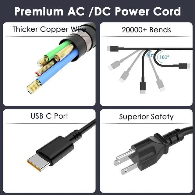 Alt view image 7 of 7 - 65W USB C Laptop Charger Replacement for Lenovo Yoga | Compatible with Lenovo Yoga 6 7 9 7i 9i 730 S730 S940 C630 C740 C930 C940,USB Type C Laptop Charger