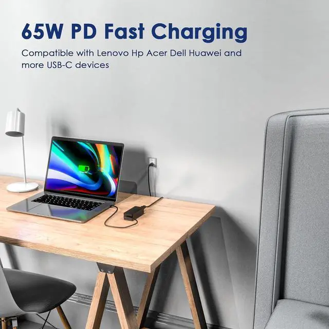 Alt view image 6 of 7 - 65W USB C Laptop Charger Replacement for Lenovo Yoga | Compatible with Lenovo Yoga 6 7 9 7i 9i 730 S730 S940 C630 C740 C930 C940,USB Type C Laptop Charger