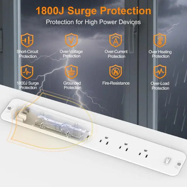 Alt view image 3 of 7 - Recessed Power Strip 1800J Surge Protector USB C, 6 AC Outlets with 4 USB Flush Mount Outlet Extender Flat Multi Plug Desk Furniture Charging Station Splitter with Switch for Home Office,White
