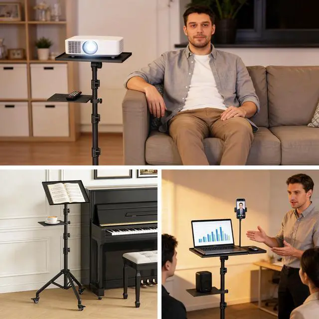 Alt view image 2 of 7 - Projector Stand Tripod on Wheels, Adjustable Height 31-56 Inches, Laptop Tripod Stand Rolling, Heavy Duty Projector Tripod Metal Construction, Multifunctional for Office & Home (31-56 Inches)