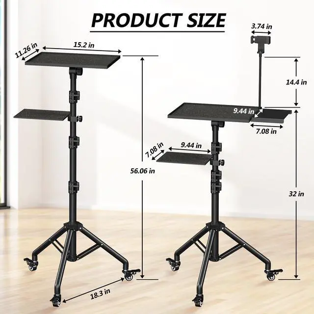 Alt view image 6 of 7 - Projector Stand Tripod on Wheels, Adjustable Height 31-56 Inches, Laptop Tripod Stand Rolling, Heavy Duty Projector Tripod Metal Construction, Multifunctional for Office & Home (31-56 Inches)