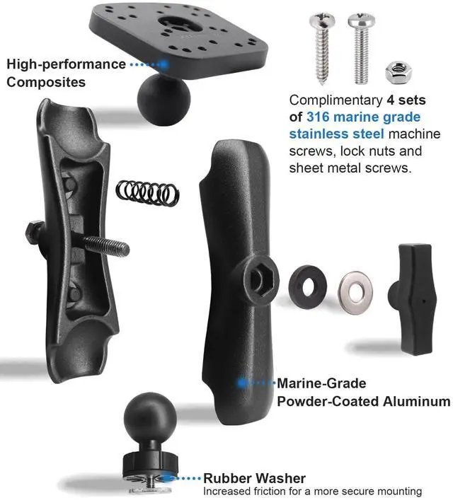 Alt view image 4 of 7 - Fish Finder Mount, Track Ball with T-Bolt Attachment, Marine Electronic/Depth Finder Mount with 1.5" / C Size Ball for Boat, Compatible with Garmin, Lowrance and More
