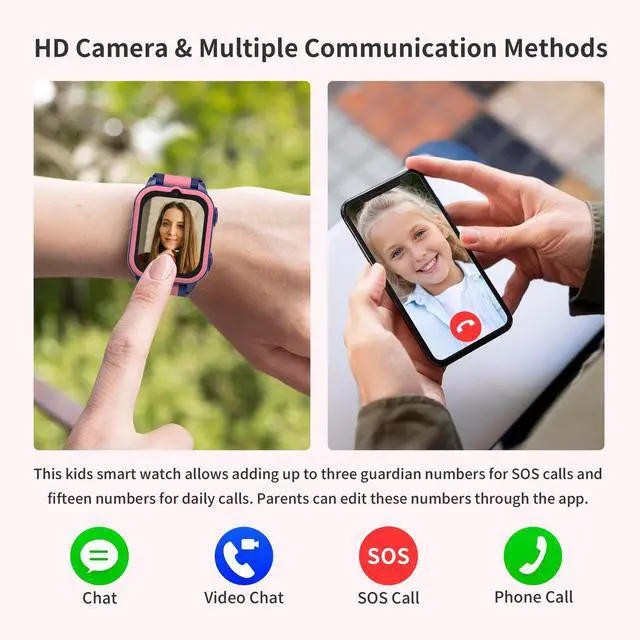 Alt view image 2 of 7 - 4G Kids Smart Watches Girls with GPS Tracker & Phone Call, GPS Smartwatch for Kids Age 5-12 with SOS Calling, HD Camera Video Call Voice Chat Alarm Clock Pedometer Touchscreen (Pink)
