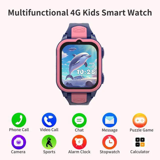 Alt view image 3 of 7 - 4G Kids Smart Watches Girls with GPS Tracker & Phone Call, GPS Smartwatch for Kids Age 5-12 with SOS Calling, HD Camera Video Call Voice Chat Alarm Clock Pedometer Touchscreen (Pink)