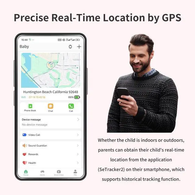 Alt view image 4 of 7 - 4G Kids Smart Watches Girls with GPS Tracker & Phone Call, GPS Smartwatch for Kids Age 5-12 with SOS Calling, HD Camera Video Call Voice Chat Alarm Clock Pedometer Touchscreen (Pink)