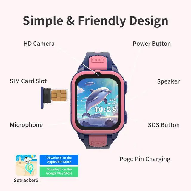 Alt view image 7 of 7 - 4G Kids Smart Watches Girls with GPS Tracker & Phone Call, GPS Smartwatch for Kids Age 5-12 with SOS Calling, HD Camera Video Call Voice Chat Alarm Clock Pedometer Touchscreen (Pink)