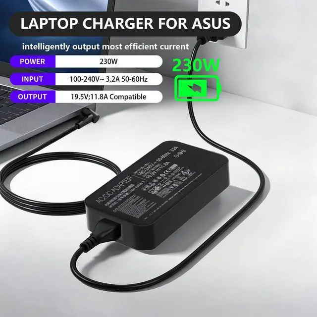 Alt view image 3 of 7 - 230W 19.5V 11.8A ADP-230GB B Laptop Charger AC Adapter Compatible Asus ROG Zephyrus S GX531GM GX502GW GX701GX GX501 GU501GM GU501G GU501 GU502GV ROG Strix GL703 Gaming Laptop Power Supply 6.0 x 3.7mm