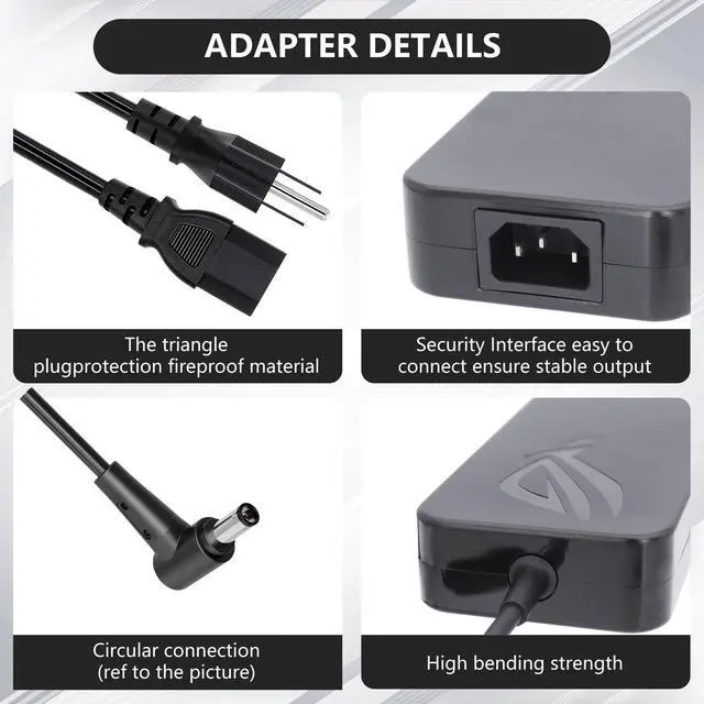 Alt view image 6 of 7 - 230W 19.5V 11.8A ADP-230GB B Laptop Charger AC Adapter Compatible Asus ROG Zephyrus S GX531GM GX502GW GX701GX GX501 GU501GM GU501G GU501 GU502GV ROG Strix GL703 Gaming Laptop Power Supply 6.0 x 3.7mm
