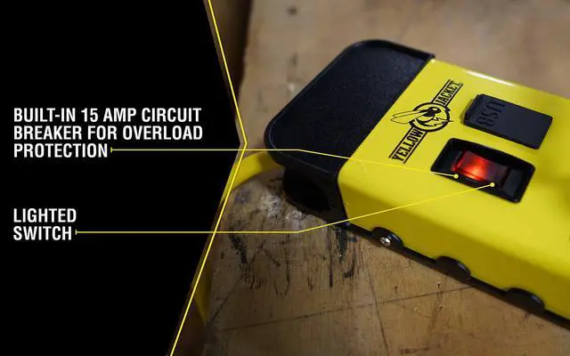 Alt view image 4 of 7 - Southwire Power Block - 8 Outlet Heavy Duty Metal Power Strip - Dual USB Ports for Fast Charging - Rugged Workshop Design - 6 Ft Yellow Cord - Durable 14-Gauge Construction