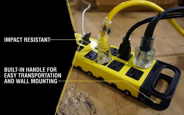 Alt view image 6 of 7 - Southwire Power Block - 8 Outlet Heavy Duty Metal Power Strip - Dual USB Ports for Fast Charging - Rugged Workshop Design - 6 Ft Yellow Cord - Durable 14-Gauge Construction