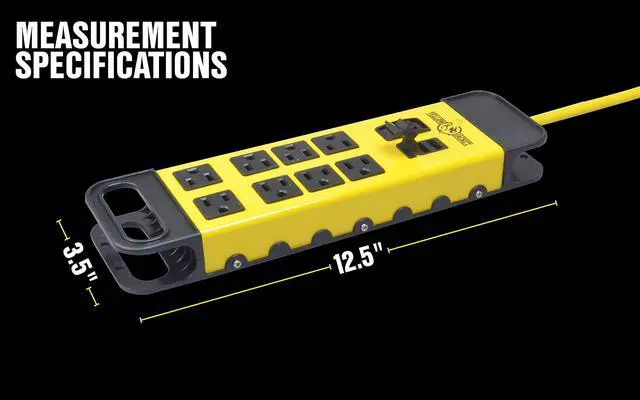 Alt view image 7 of 7 - Southwire Power Block - 8 Outlet Heavy Duty Metal Power Strip - Dual USB Ports for Fast Charging - Rugged Workshop Design - 6 Ft Yellow Cord - Durable 14-Gauge Construction