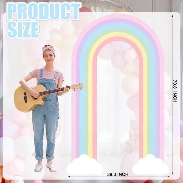 Alt view image 2 of 7 - Pastel 6ft Rainbow Arch Backdrop Stand Music Teacher Themed Party Decor Birthday Party Cutouts with Stakes Back to School Decorations for Prek Classroom Baby Shower Supplies