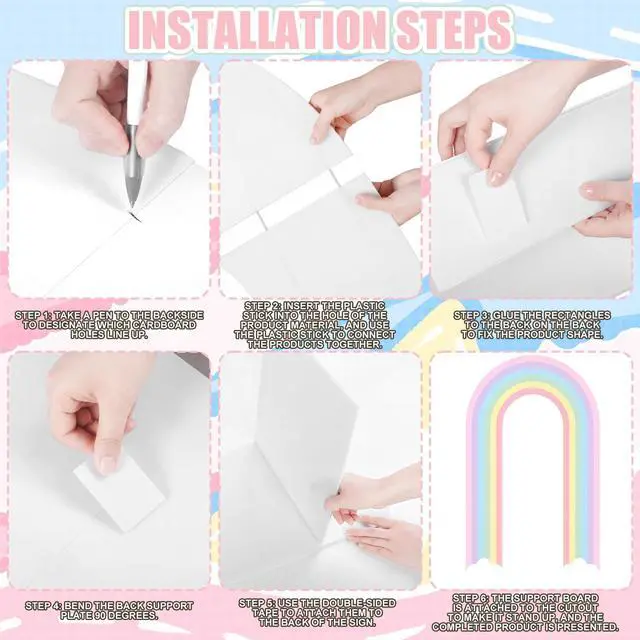 Alt view image 3 of 7 - Pastel 6ft Rainbow Arch Backdrop Stand Music Teacher Themed Party Decor Birthday Party Cutouts with Stakes Back to School Decorations for Prek Classroom Baby Shower Supplies