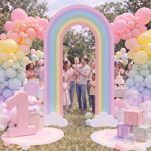 Alt view image 4 of 7 - Pastel 6ft Rainbow Arch Backdrop Stand Music Teacher Themed Party Decor Birthday Party Cutouts with Stakes Back to School Decorations for Prek Classroom Baby Shower Supplies