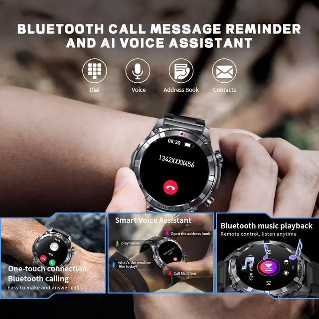 Alt view image 3 of 7 - Mens Smart Watch with Bluetooth & Flashlight 7 Day Battery Life | 1.52" Smart Watch of Men - IP68 Waterproof Sport Watches with 100+ Sport Modes Sleep Monitor Compatible Android iOS(2 Straps)