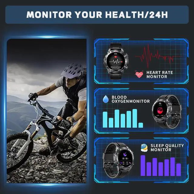 Alt view image 4 of 7 - Mens Smart Watch with Bluetooth & Flashlight 7 Day Battery Life | 1.52" Smart Watch of Men - IP68 Waterproof Sport Watches with 100+ Sport Modes Sleep Monitor Compatible Android iOS(2 Straps)