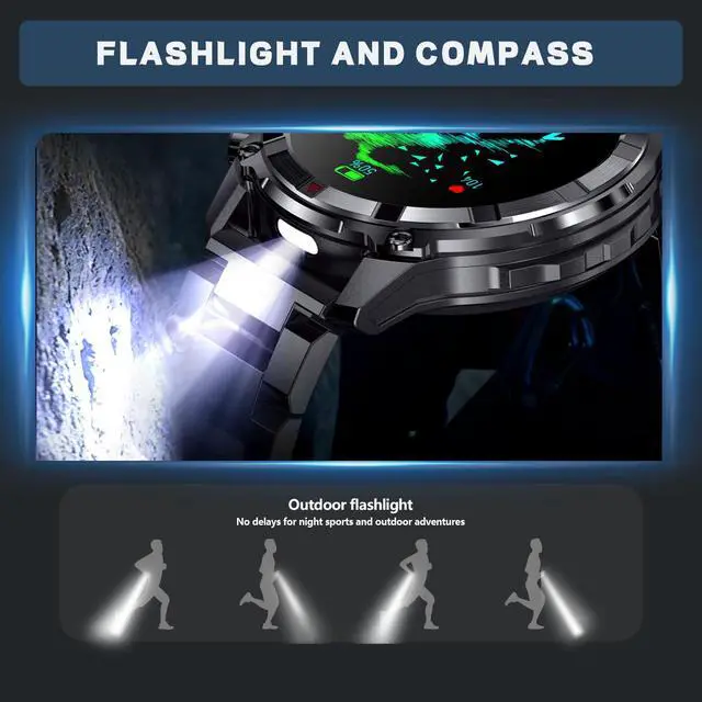 Alt view image 6 of 7 - Mens Smart Watch with Bluetooth & Flashlight 7 Day Battery Life | 1.52" Smart Watch of Men - IP68 Waterproof Sport Watches with 100+ Sport Modes Sleep Monitor Compatible Android iOS(2 Straps)
