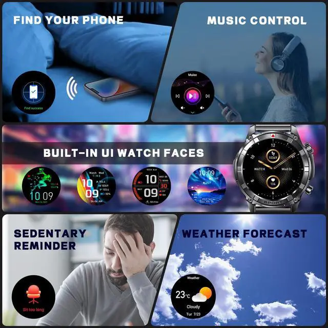 Alt view image 7 of 7 - Mens Smart Watch with Bluetooth & Flashlight 7 Day Battery Life | 1.52" Smart Watch of Men - IP68 Waterproof Sport Watches with 100+ Sport Modes Sleep Monitor Compatible Android iOS(2 Straps)
