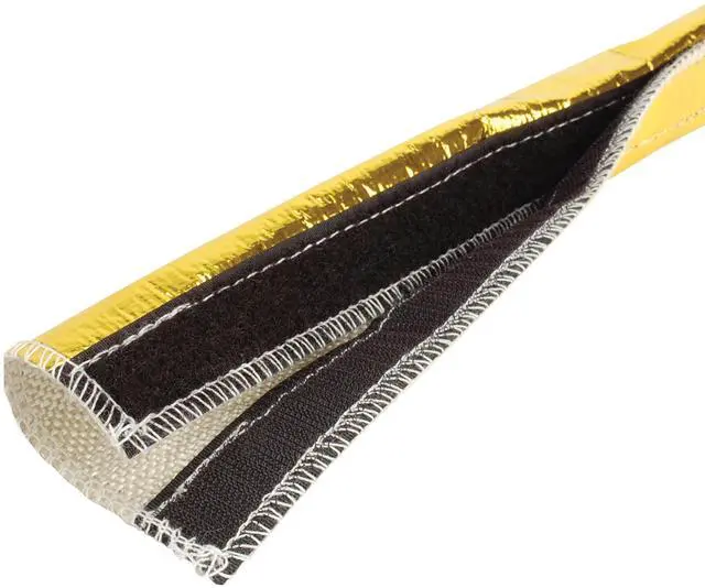 Main image of Heat Shroud Gold 1/2" 1-1/4" I.D. x 3 ft | High-Temperature Line Sleeving | Reflects Radiant Heat up to 800°F | Hook & Loop Closure | Made in USA