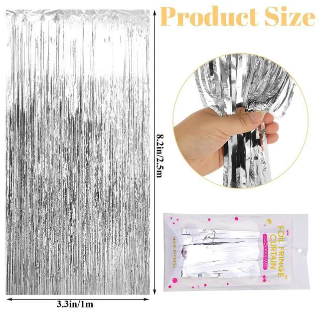 Alt view image 2 of 7 - 25 Pack Silver Foil Curtain Backdrop, 3.3x8.2FT Tinsel Curtain, Fringe Curtains Party Decorations, Curtains Photo Backdrops Streamer Party Supplies for Birthday Christmas Party Decorations
