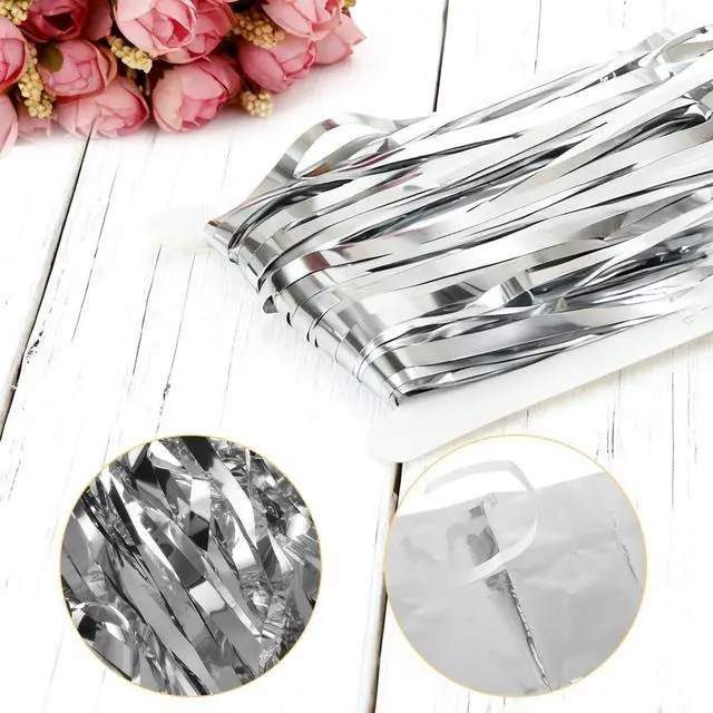 Alt view image 3 of 7 - 25 Pack Silver Foil Curtain Backdrop, 3.3x8.2FT Tinsel Curtain, Fringe Curtains Party Decorations, Curtains Photo Backdrops Streamer Party Supplies for Birthday Christmas Party Decorations
