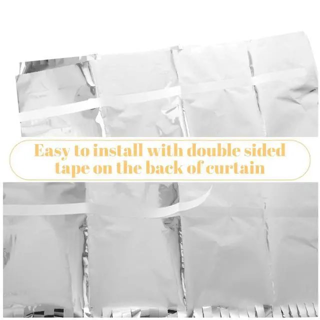 Alt view image 5 of 7 - 25 Pack Silver Foil Curtain Backdrop, 3.3x8.2FT Tinsel Curtain, Fringe Curtains Party Decorations, Curtains Photo Backdrops Streamer Party Supplies for Birthday Christmas Party Decorations
