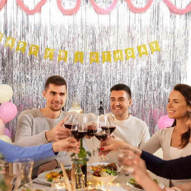 Alt view image 7 of 7 - 25 Pack Silver Foil Curtain Backdrop, 3.3x8.2FT Tinsel Curtain, Fringe Curtains Party Decorations, Curtains Photo Backdrops Streamer Party Supplies for Birthday Christmas Party Decorations