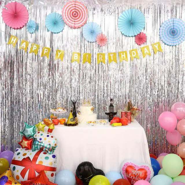 Alt view image 6 of 7 - 25 Pack Silver Foil Curtain Backdrop, 3.3x8.2FT Tinsel Curtain, Fringe Curtains Party Decorations, Curtains Photo Backdrops Streamer Party Supplies for Birthday Christmas Party Decorations