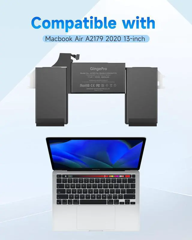 Alt view image 2 of 6 - Replacement Battery for MacBook Air A2179, 13-Inch, 2020 | Replaces battery: A1965, 11.4 V 4800 mAh 55 Wh, installation guide, up to 1000 cycles, tool kit, 3 screwdrivers
